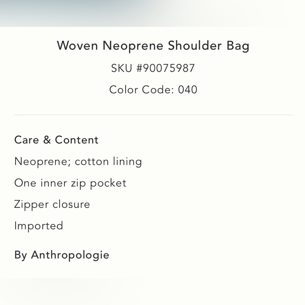 NWT new Anthropologie woven neoprene shoulder bag zip blue nylon purse - Picture 4 of 17